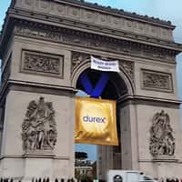 Durex Gold-wrapped Condom Hangs at Arc de Triomphe