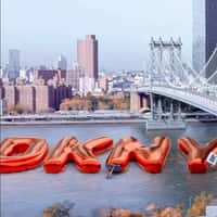 DKNY Inflatable Letters Float on the Hudson River