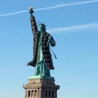 DKNY Statue of Liberty Wearing Trench Coat