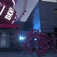 DKNY Pink Tennis Balls Float in Street Side