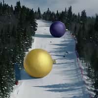 Club Med Christmas Balls Rolling Down Ski Pist