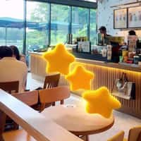 Starbucks Glowing Plushie Stars Bouncing on Table