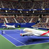 Emirates Airplanes Playing Tennis in Arena