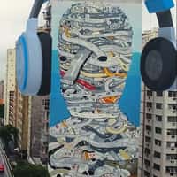 Prompt Filmes Headphone on Painted Building