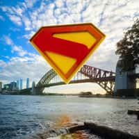 Superman Glowing Logo Rises From Harbour