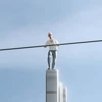 Verizon Man Balancing Pole Balancing on Smartphone
