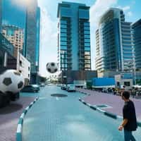 Aseel Restaurant Soccer Balls Bouncing on Street