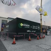 Garnier Skincare Products Suspended on Crane