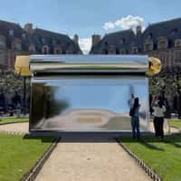 Jacquemus Silver Clutch Bag Installation in Paris