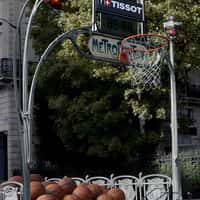 Tissot Basketballs Roll Up Subway Stairs