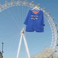 Paddington Giant Blue Duffle Coat Hangs from London Eye