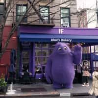 IF Movie Purple Monster Visits Blue's Bakery in New York