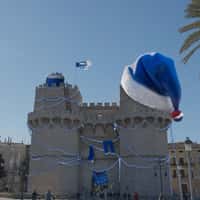 Pepsi Giant Blue Santa Hat in Serranos Towers