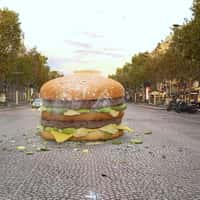 Point B Helicopter Drops Giant Burger in Champs-Élysées