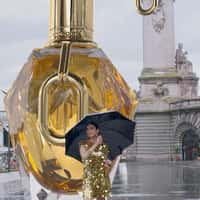 Rabanne Giant Golden Perfume Unleashed at Place de la Concorde