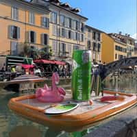 Red Bull Giant Green Edition Can Floats Through Milan Canals