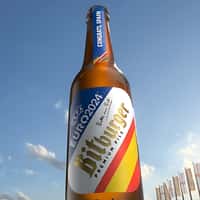 Bitburger Bottle Emerging at Berlin Stadium