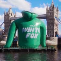 White Fox Boutique Gigantic Hoodie Blown Up on River Thames
