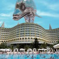 Delphin Hotels Giant Chrome Dolphin on Resort Facade