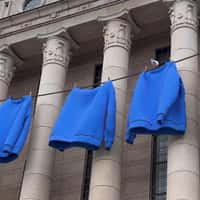 MTV Giant Blue Sweatshirts At Helsinki Parliament Building