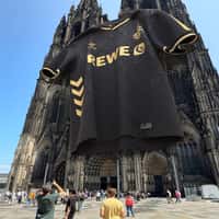 FCKOELN Jersey Hangs at Cologne Cathedral