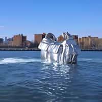 Pull&Bear Silver Bag Floats on River in NYC
