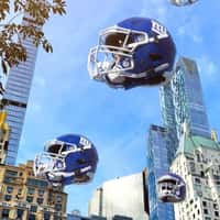 Verizon Football Helmets Float in NYC