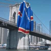 Giant NY Rangers Jersey on Brooklyn Bridge