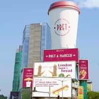 Pret A Manger Giant Coffee Cup on Top of Building
