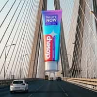 CloseUp Giant Toothpaste Sways Over Bridge