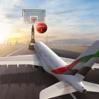 Emirates Airplane Shoots Basketball in Hoop