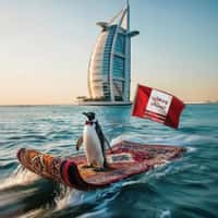 BrandDubai Penguin on Carpet at the Persian Gulf