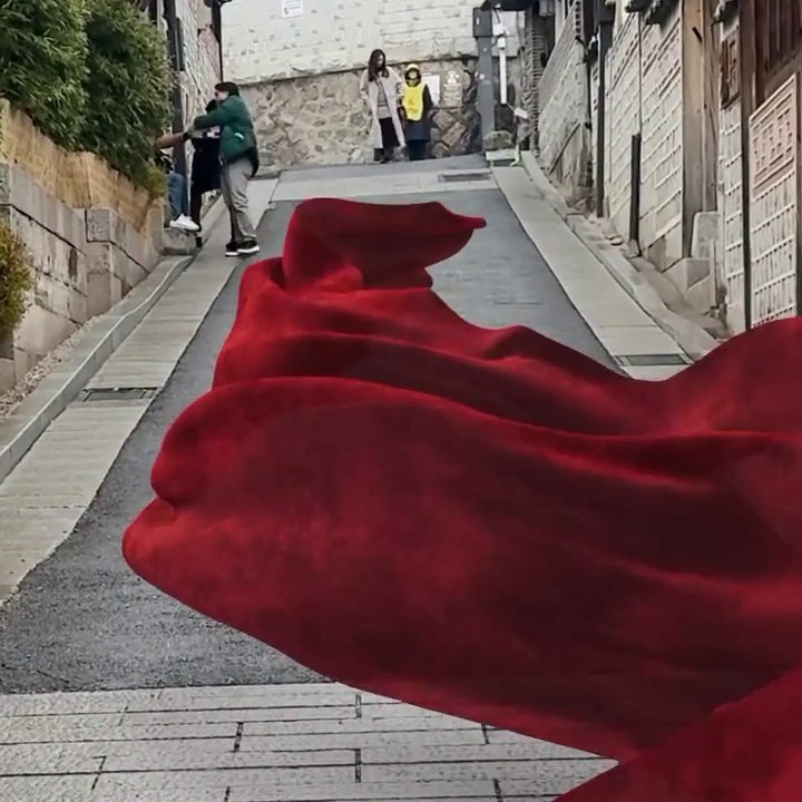 Renova Giant Red Cloth Glides Through Seoul
