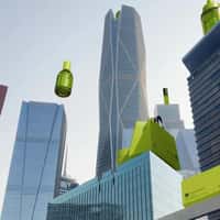 Gold Apple Products Move Across Buildings