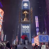 Ryder Cup Facade Opens to Reveal Giant Trophy