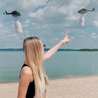 Herbalife TV Helicopters Carry Giant Bottles