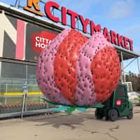 K-Citymarket Forklift Transports Giant Strawberry