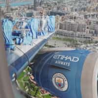 Manchester City Trophies on Airplane Wing