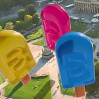 Breuninger Popsicle Balloons Floating Above the City