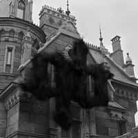 A Quick Buck Black Fuzzy Logo Floats at Castle’s Façade