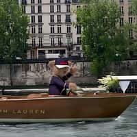 Ralph Lauren Polo Bear Drives Boat on Seine River