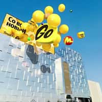 Yandex Go Yellow Balloons Floating From Billboard