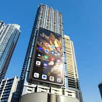 Oppo Flip Phone Opening on Building Facade