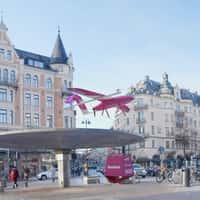 Foodora Pink Model Plane Delivers Burger Boxes