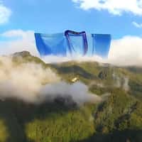 IKEA Blue Shopping Bag on Mountain Top