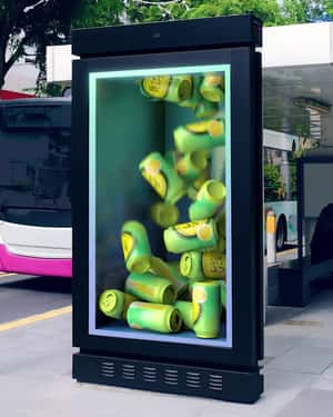 Cans Fill Up the Screen in 3D Billboard Ad of Remin Soda