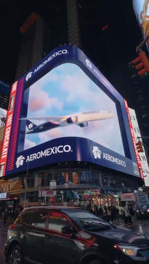 Plane Breaks Through Clouds in a 3D Billboard ad of Aeromexico