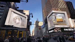 Floating Gold Gears in a 3D Billboard ad of Civilization VII