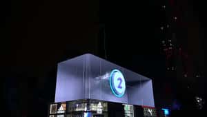 USS Voyager Emerges Across Screen in a 3D Billboard ad of Star Trek