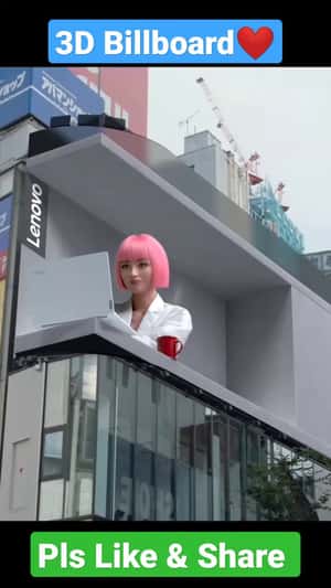 Imma Bumps Coffee Cup Over the Edge in a 3D Billboard ad of Lenovo